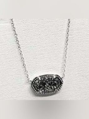 Kendra Scott Elisa Silver Platinum Necklace with Glittery Dark Drusy Pendant